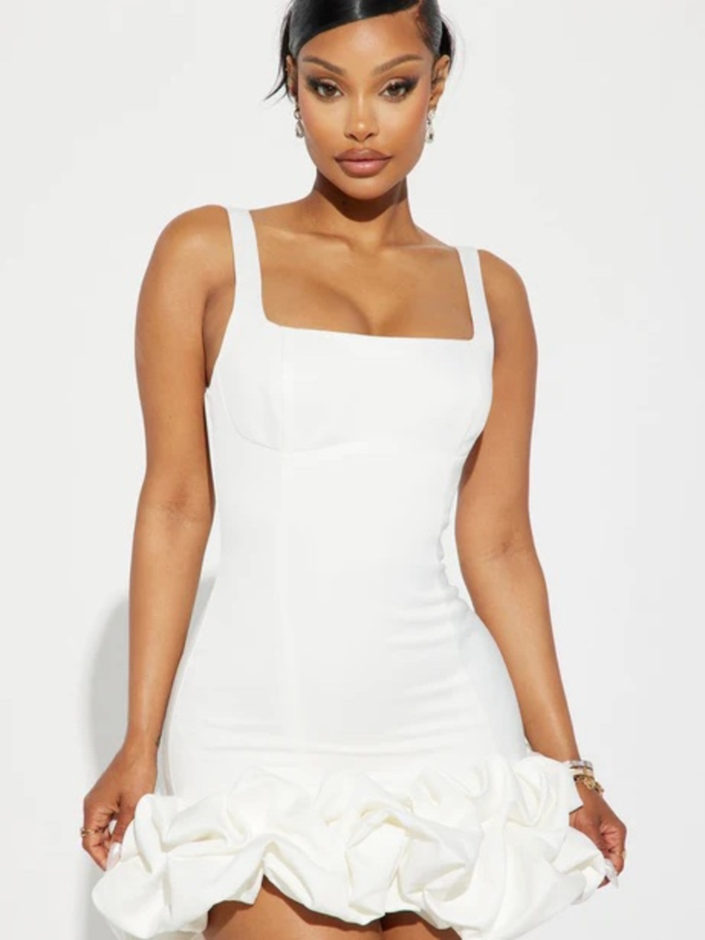 Fashion nova Square-Neck Ruffle Hem Mini Dress